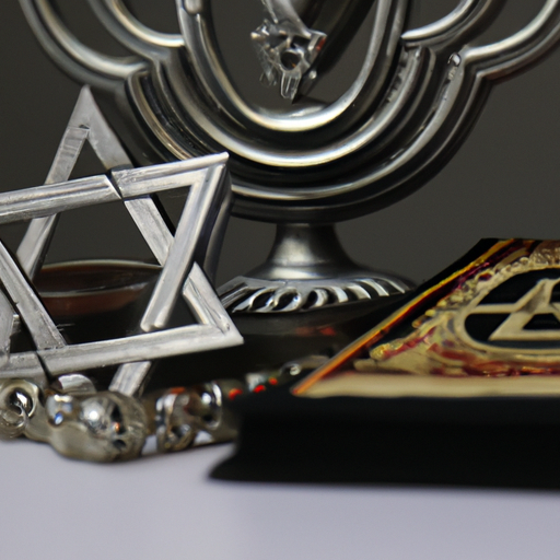 תמונה המציגה סמלים שונים של המסורת היהודית, כמו התורה, חנוכייה ומגן דוד